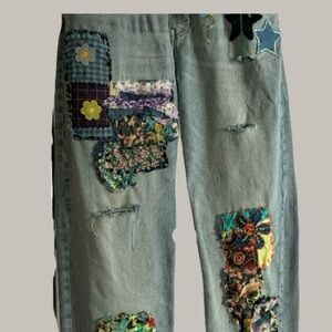 Upcycled Floral Patchwork Straight Leg Jeans